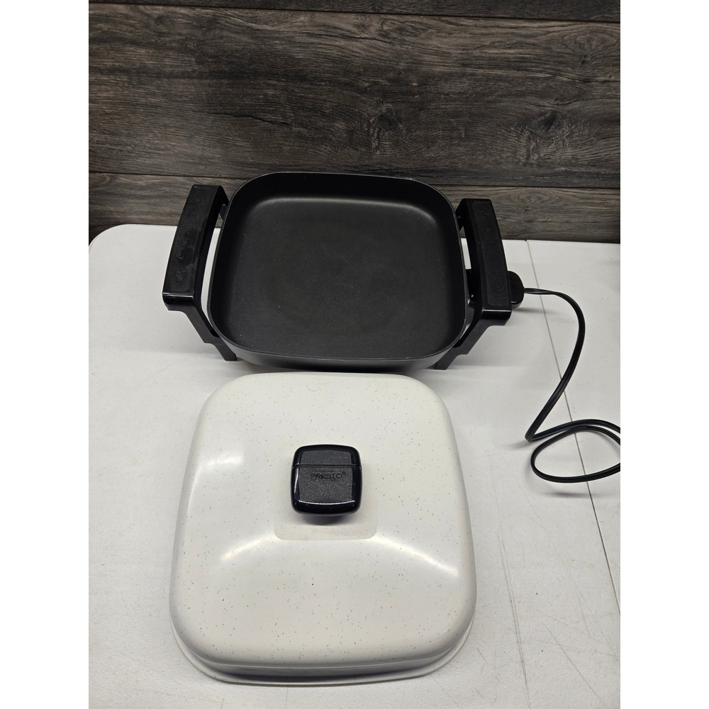 Presto Electric Skillet Non-Stick 120V 8.3A Speckled Lid Made in USA Black White